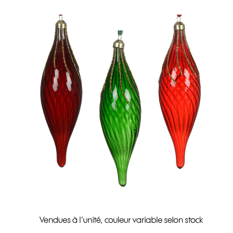 Suspension de Noël en verre : olive avec lignes pa