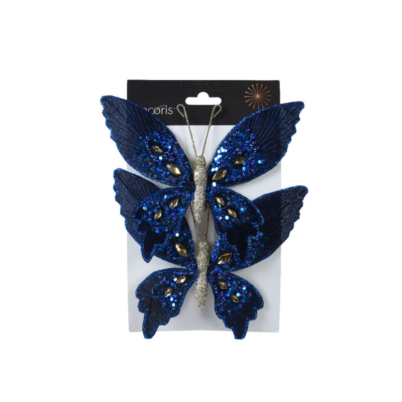 Suspension de Noël : papillon en velours bleu nuit