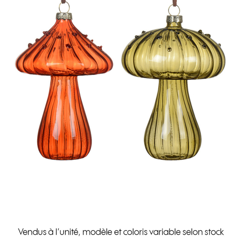Suspension de Noël en verre : champignon avec pois