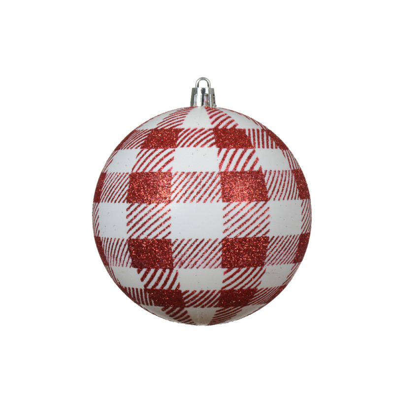 Boule de Noël, motif à paillettes rouge et blanche