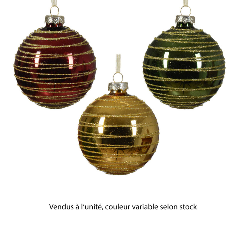 Boule de Noël en verre :torsades pailletées, color