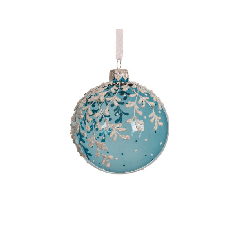 Boule de Noël en verre : motif feuilles, coloris b
