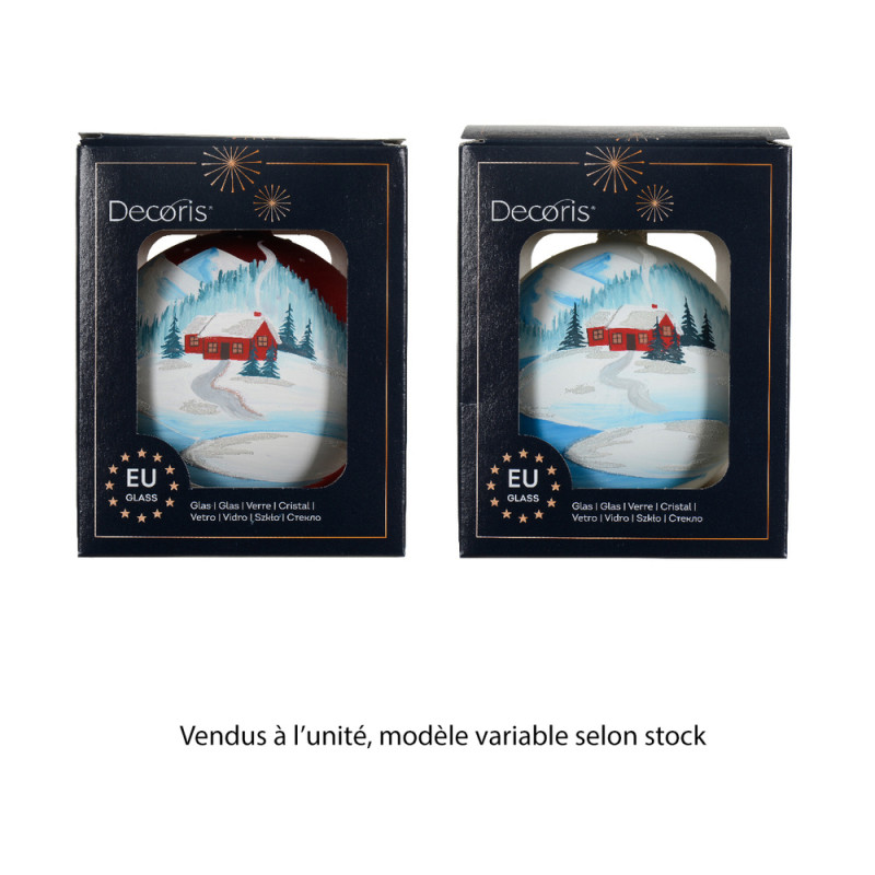Boule de Noël en verre : motif chalet, modèles var