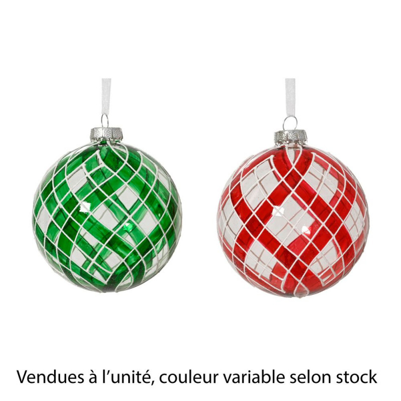 Boule de Noël en verre avec motifs volutes, colori
