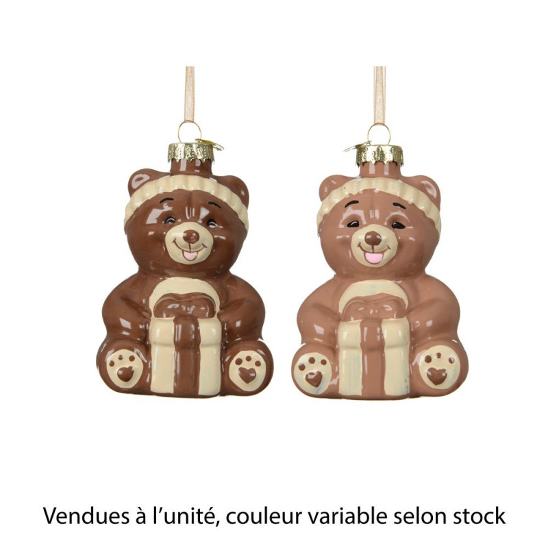 Suspension de Noël en verre 'Ours', coloris marron