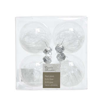 Boule : en verre, garnie de plumes D 7 cm