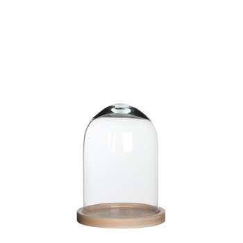 Cloche Helle : verre/bois, d.21xh.30cm