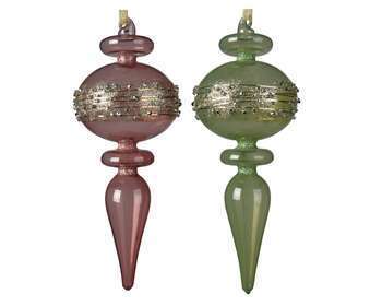 Suspension verre rose vert or