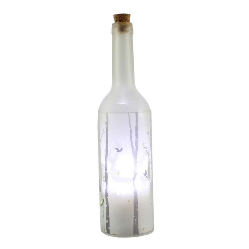 Bouteille lum troncs : verre, blanc, 28cm