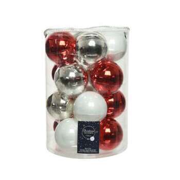 16 boules de Noël en verre, mix coloris rouge/arge