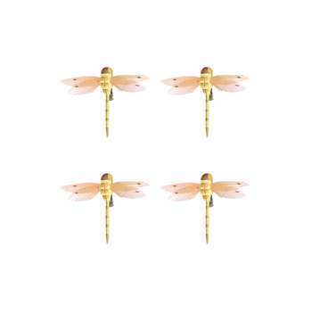 Clip libellule : x4, jaune, L.6xl.9xh.1cm