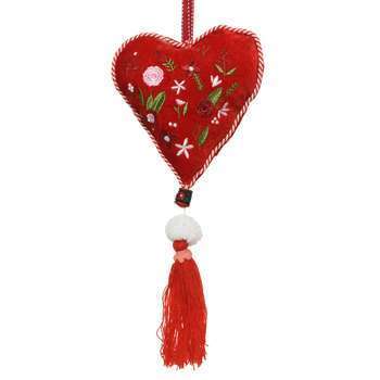 Suspension cur pompon rouge ou rose - H. 35cm