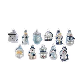 Figurine Verre Noel A Suspendre 7 Cm Blanc Bleu