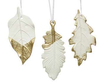 Feuille Porcelaine A Suspendre 0. 50 Cm Blanc Or