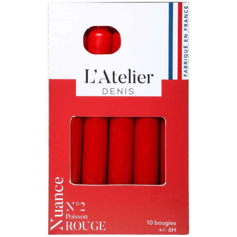 Lot de 10 bougies, coloris rouge - H. 17cm
