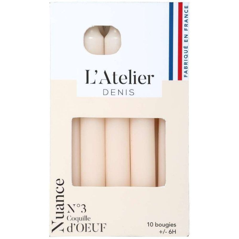 Lot de 10 bougies, coloris ivoire - H. 17cm