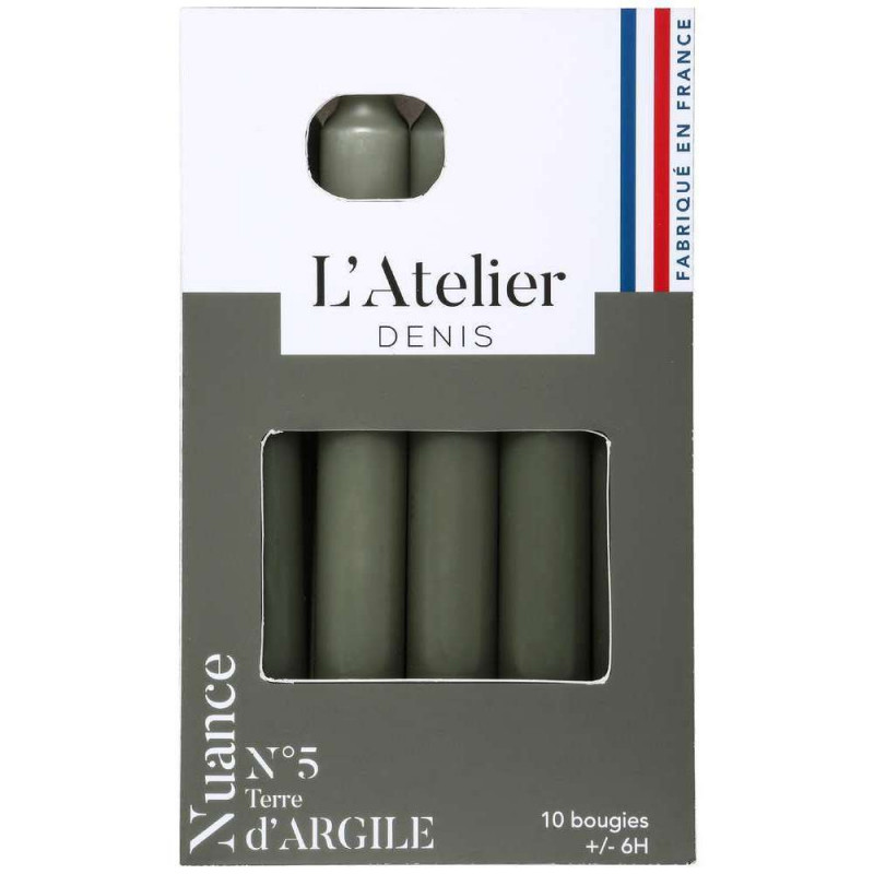 Lot de 10 bougies, coloris argile - H. 17cm