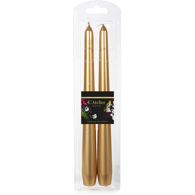 Lot de 2 bougies flambeaux, coloris or - H. 25cm