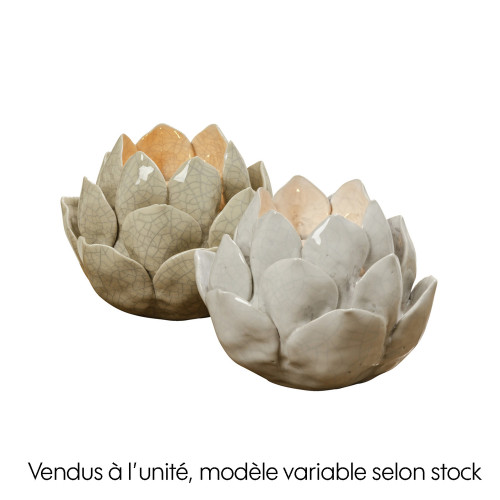 Bougeoir fleur en grès, coloris beige - D. 13xH. 1