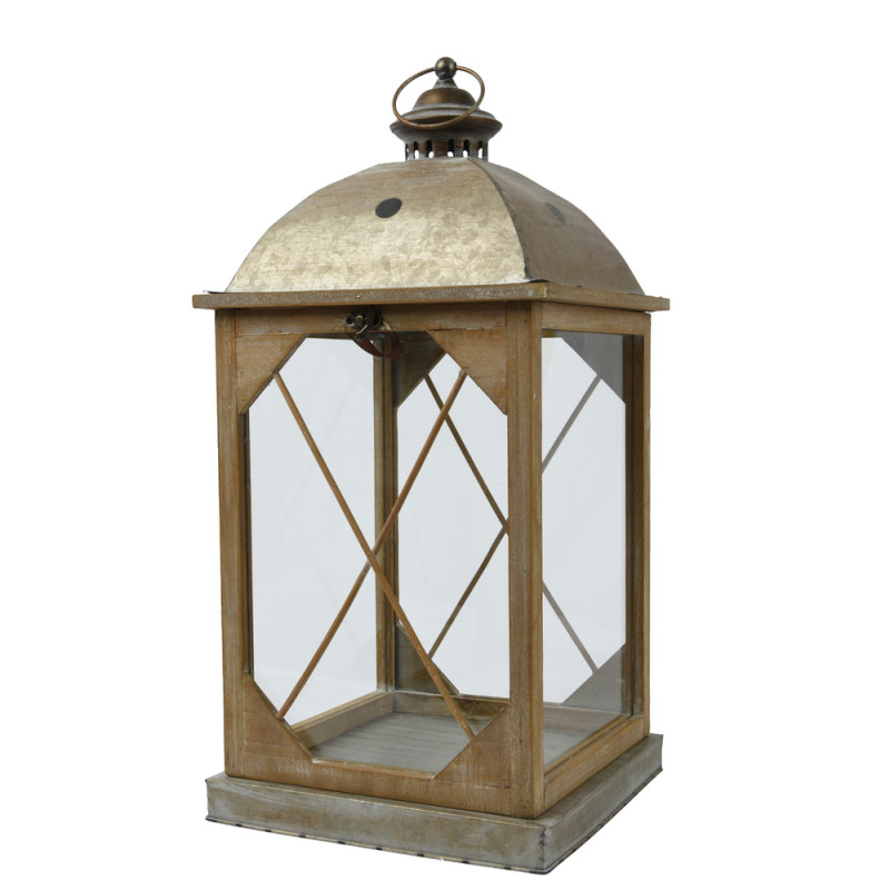 Lanterne en bois, coloris marron - H. 56cm