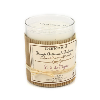 Bougie parfumée:verre/raphia 180g lait figue