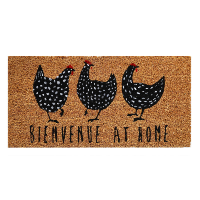 Tapis en fibre de coco Poules - 50X25cm