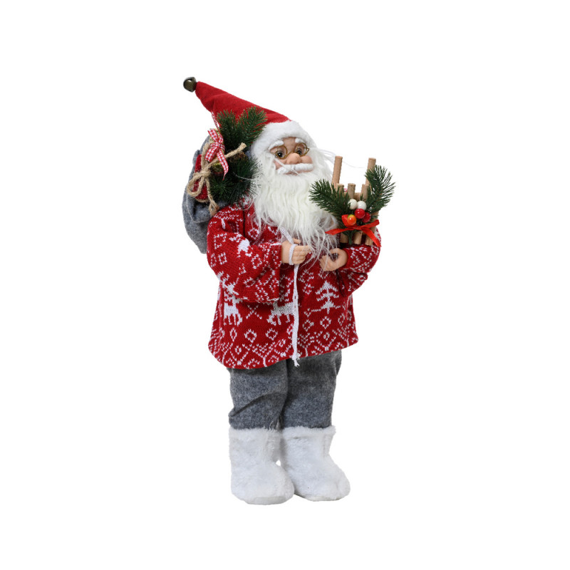Figurine Père Noël, coloris rouge et gris - H. 45c
