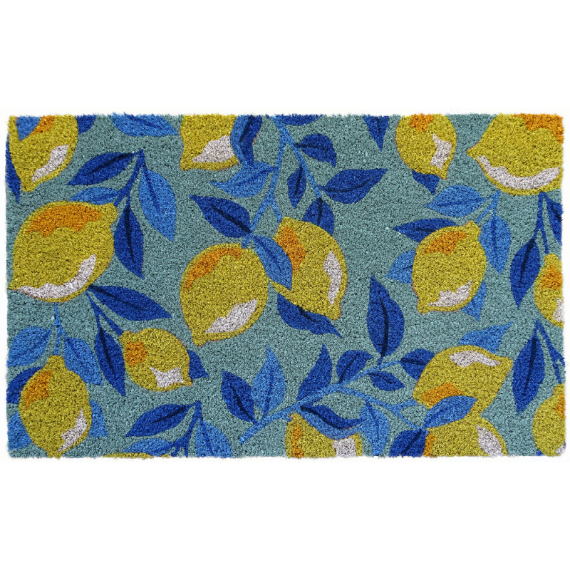 Paillasson 'Cocovea citrons', coloris bleu/jaune -