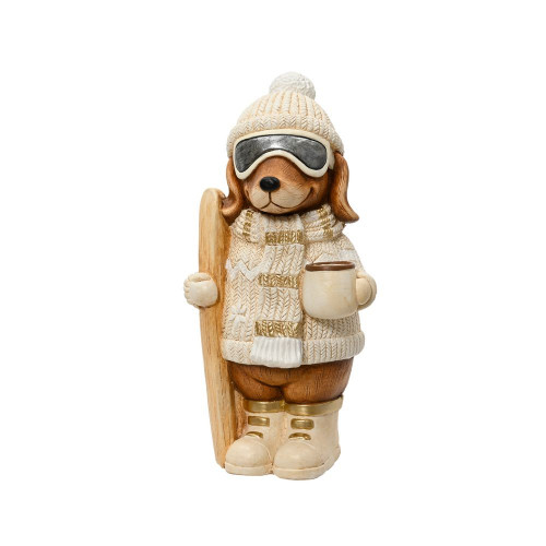Figurine de Noël 'Chien au ski', coloris beige/mar
