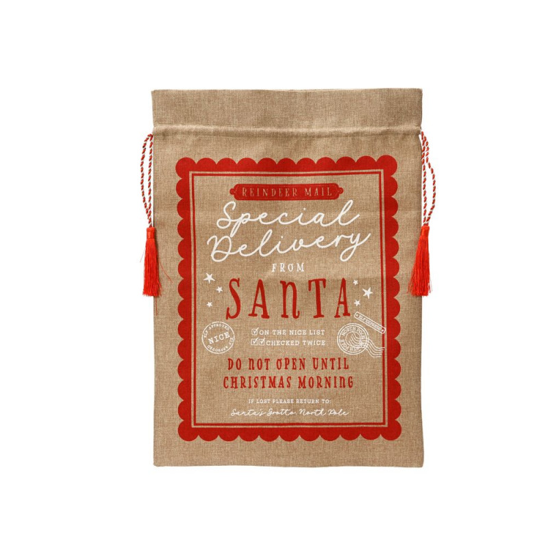 Sac cadeau de Noël 'Santa', coloris naturel/rouge