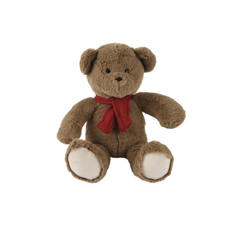 Ours peluche avec écharpe rouge tricotée - H. 30cm