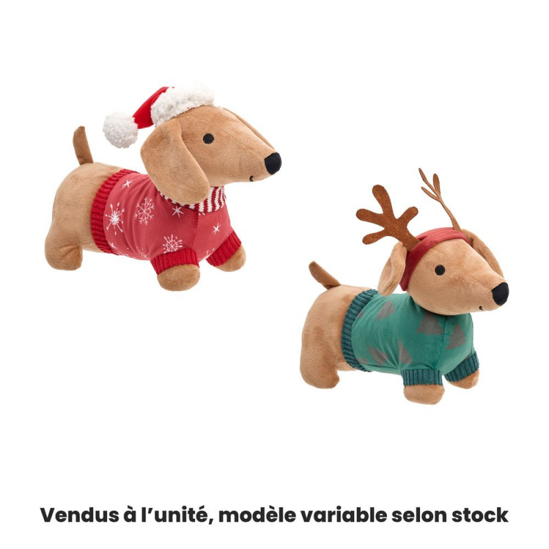 Peluche de Noël : teckel, modèles variables - L. 3
