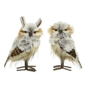 Hibou plume marron gris H 15cm