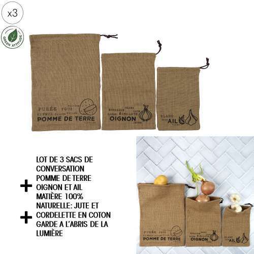 Sac de conservation en toile de jute (x3 pièces)
