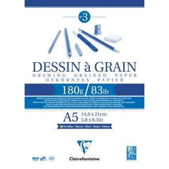 Bloc dessin:grain encollé,30f.,180g,14,8x21cm