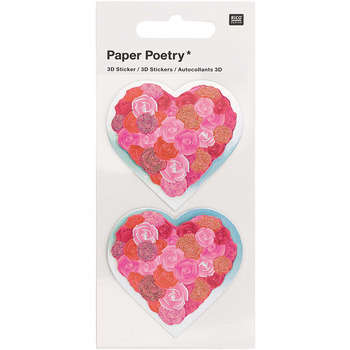 2 autocollants 3D coeurs roses rouges
