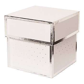 Boîte-cadeau carrée blanche argentée 10x10cm