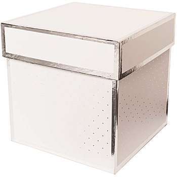 Boîte-cadeau carrée blanche argentée 15x15cm