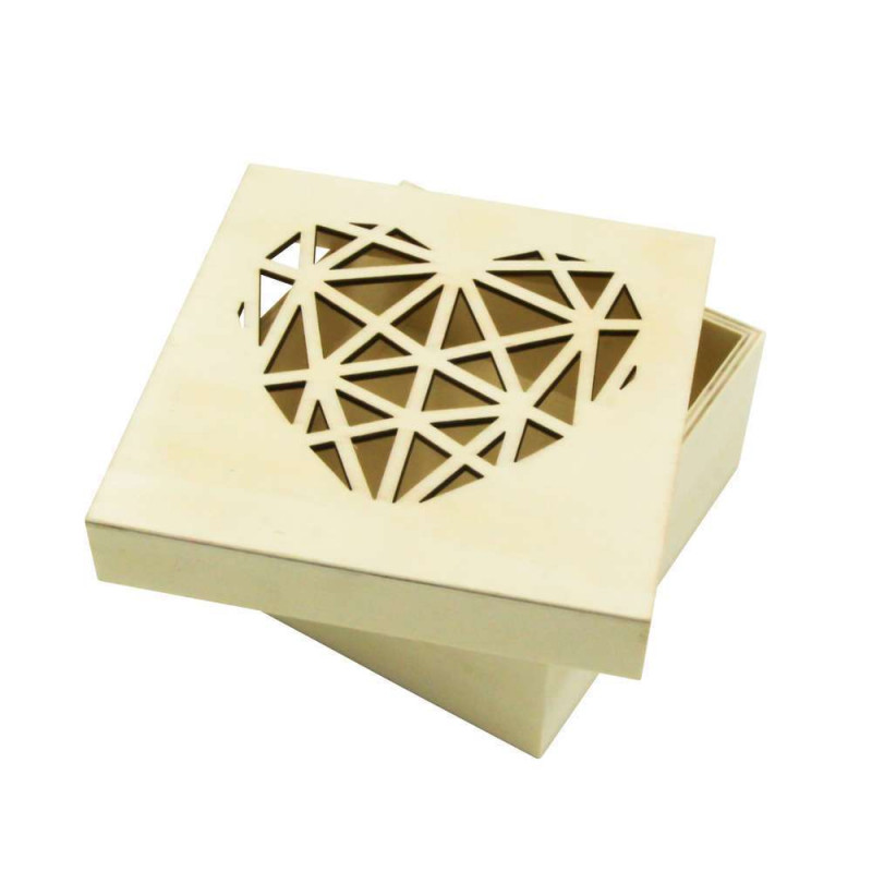 Boîte origami c½ur : bois, 11,3x11,3x5cm