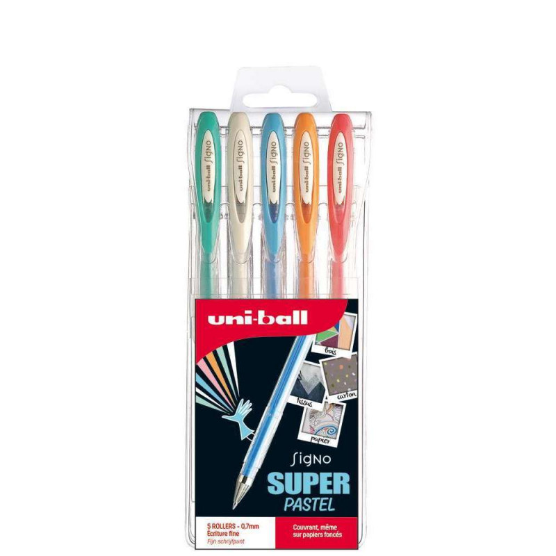 Pochette 5 rollers gel Signo pastel - Pointe 0. 7m