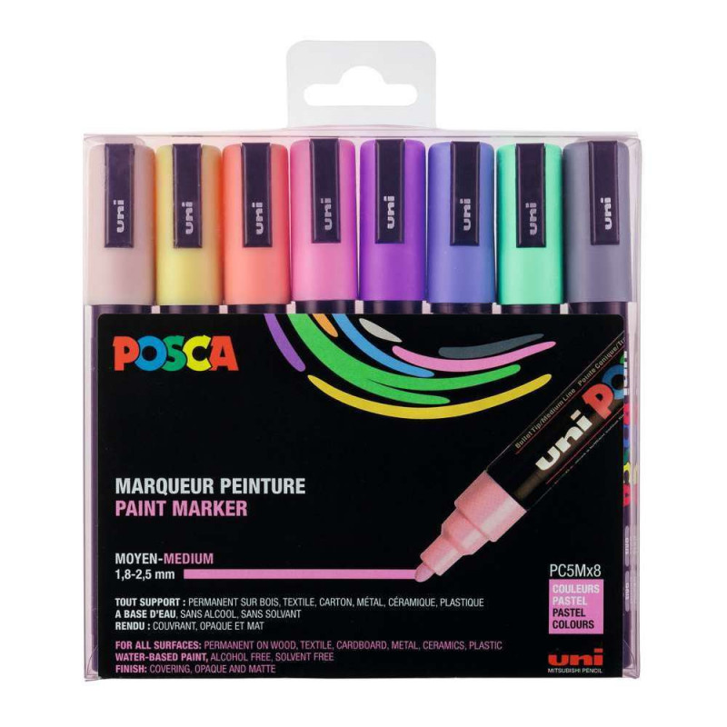 Set 8 marqueurs uni-Posca pointe moyenne Pastel as