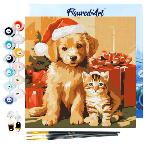 Mini kit de peinture par numéro 'Chien et chat à N