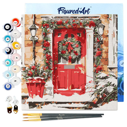 Mini kit de peinture par numéro de Noël, 'Porte ro