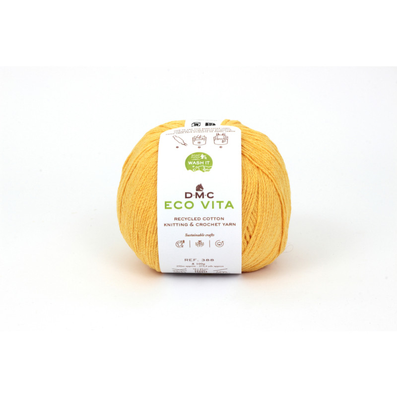 Fil Eco Vita coton recyclé jaune pour aiguilles/cr
