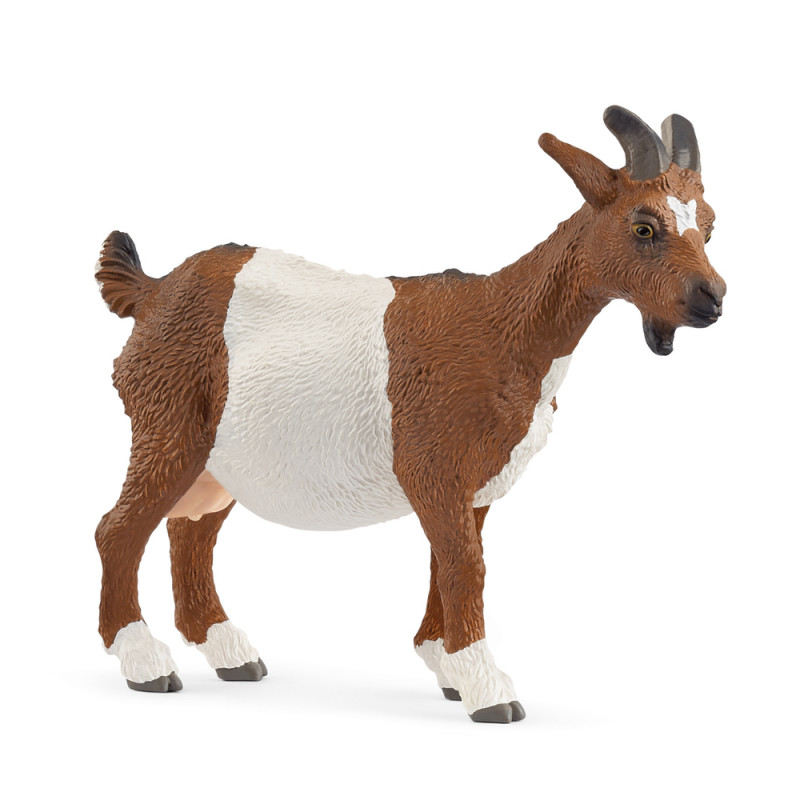 Figurine de chèvre, coloris marron et blanc - L. 8