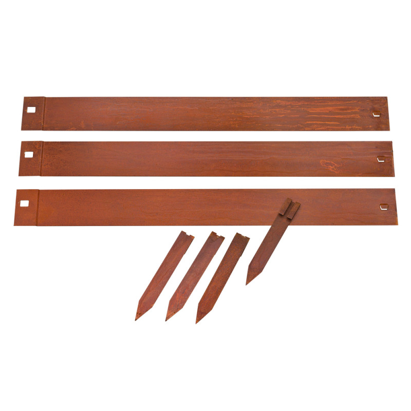 Bordure en acier Corten avec 4 ancres L264 X H10.