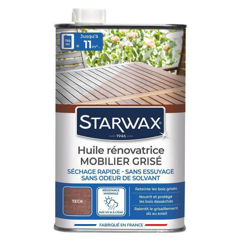 Huile rénovatrice teinte teck pour mobilier en boi