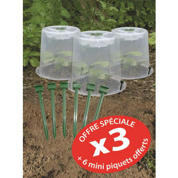 3mini-serres+6 piquets. PP traité anti-UV 5 ans. Ø