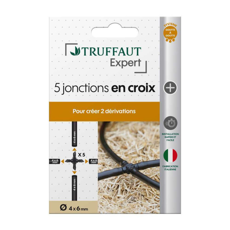 5 Croix pour tuyau goutte à goutte 4 x 6 mm