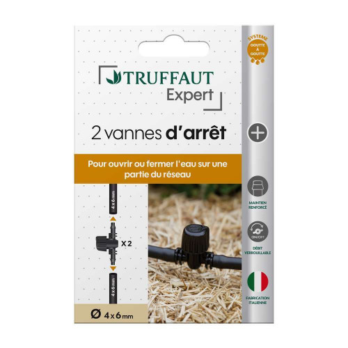 2 Vannes d'arrêt cannelées pour arrosage goutte à